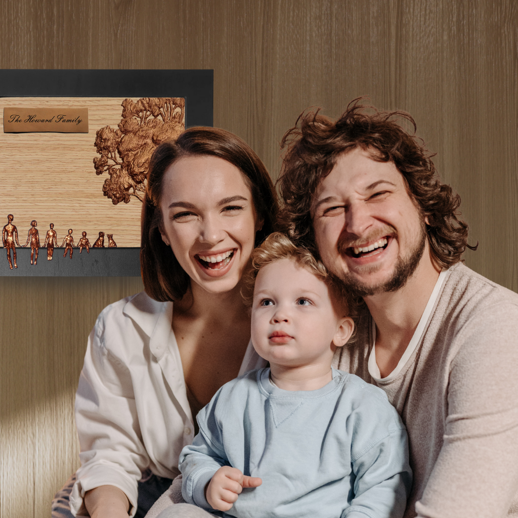Personalized 5th anniversary wood gift featuring a family tree wall art for a couple and their child